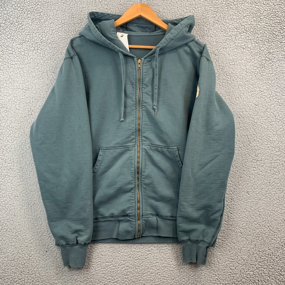 RARE Ever Blue Distressed Full-Zip Hoodie Waffle Knit Heavy Size XL